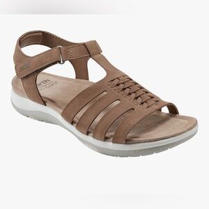 Earth Origins Etsaila Leather Upper Beige Soft Footbed Sandals Velcro Close-9.5